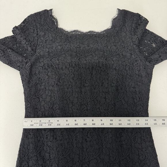 Adrianna Papell Womens Dress 6 Black Lace Sheath Gold Zip Back Cocktail Party - Picture 5 of 13